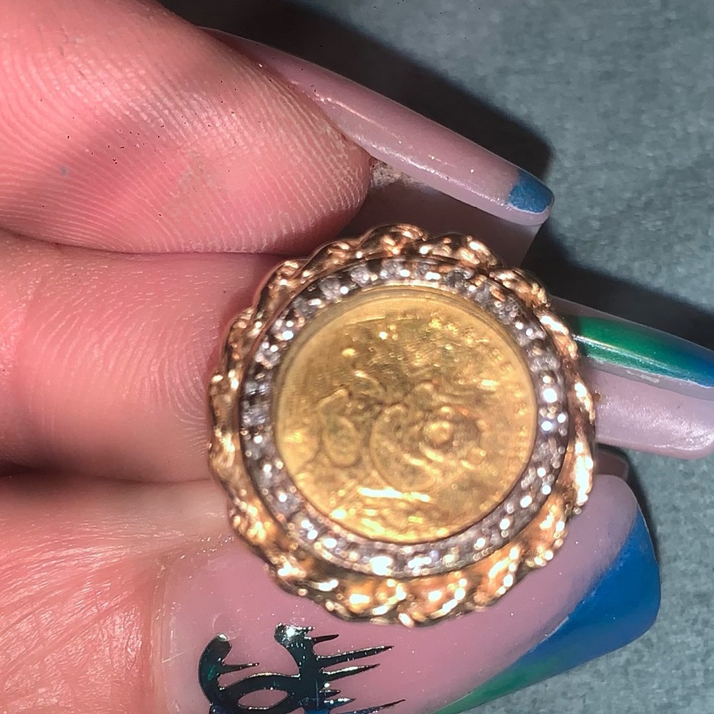 24k panda coin ring set in 14k and diamond bezel